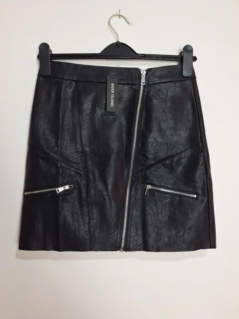 RIVER ISLAND BLACK Zip Front Faux Leather Mini Skirt Size Uk 8 Womens ...