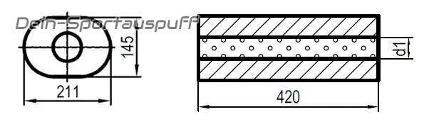 Silencieux Universel Inox Ovale 211x145mm 1-Rohr L:420mm En / Dehors 63,5mm