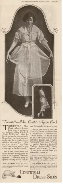 1918 CORTICELLI DRESS SILKS Toinette apron frock Florence MA Vintage Print Ad