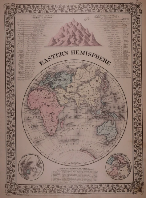Authentic 1880 Mitchell's Atlas Map ~ EASTERN HEMISPHERE ~ FreeS&H
