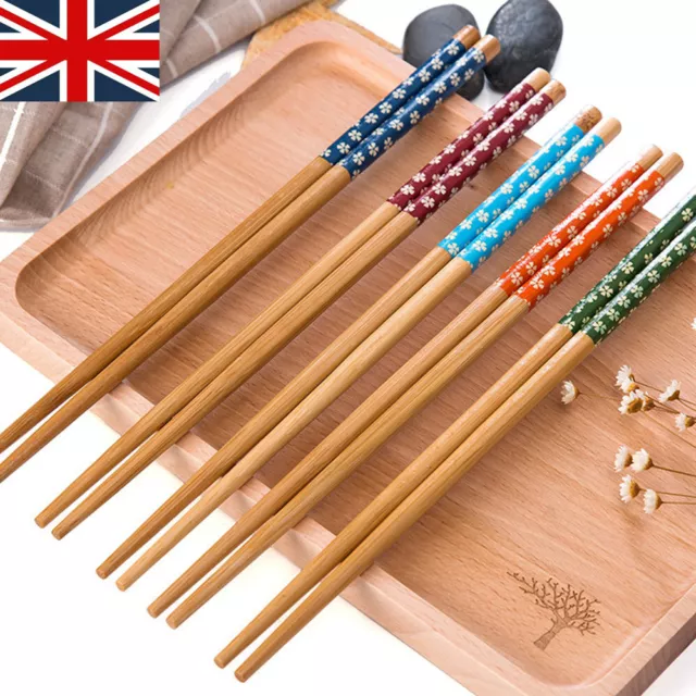 5 Pairs Chopsticks Reusable Chinese Wooden Bamboo Sushi 24cm Oriental Food Long