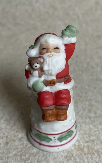 Thimble Enesco Santa with Teddy Bear Vintage