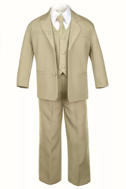 5pc Set Baby Toddler Child Kid Teen Boy Formal Wear Khaki Taupe Tuxedo Suit S-20