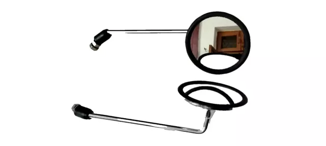 Round Side Rear View Mirrors Long Stem Brackets For Vespa PX Lusso LML P200#11-1