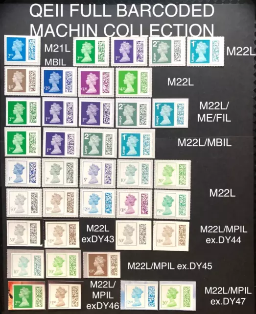 GB QEII BARCODED MACHIN DEFINITIVE STAMPS Full Collection 2021/2022/2023, MNH