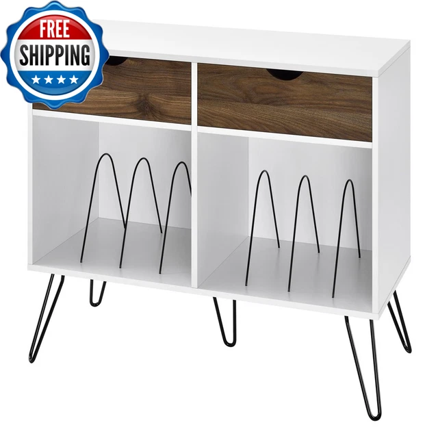 Stand with Drawers  Storage Cabinet CD DVD Shelf Media Furniture White