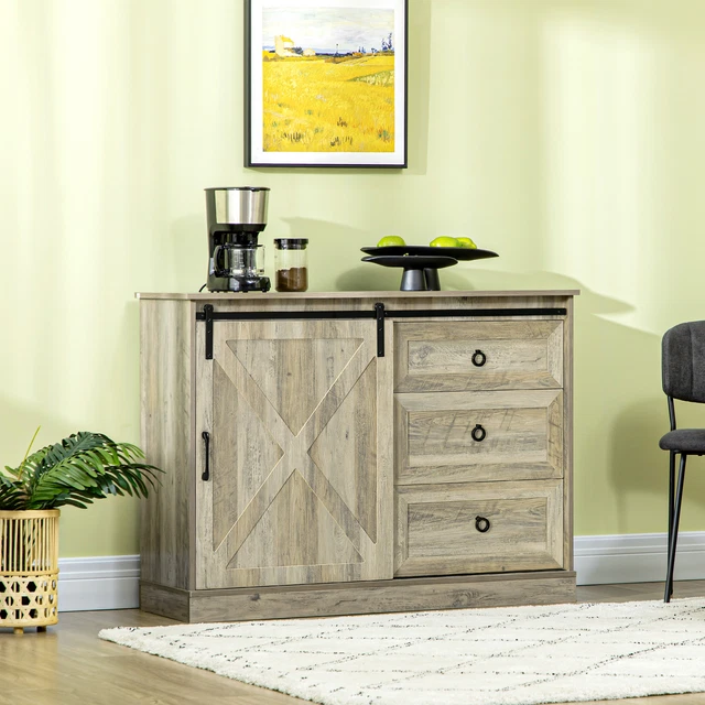 Farmhouse Sliding Barn Door Sideboard, Buffet Cabinet