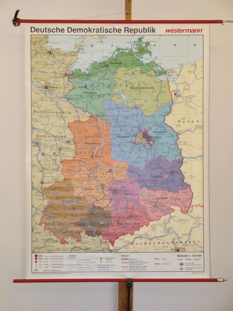 DDR DEUTSCHE DEMOKRATISCHE Republik Bezirke Berlin 1990 Schul-Wandkarte ...