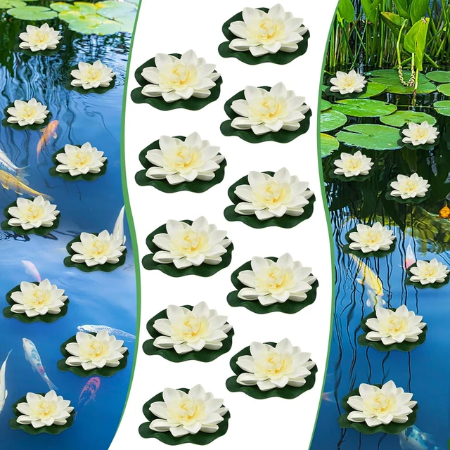 Fiori Galleggianti Per Piscina E Laghetto - 6 Pezzi, Ninfee Artificiali In Schiuma EVA, Bianco E Verde