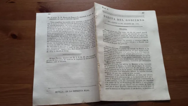 Núm. 4 Gazeta del Gobierno del Jueves 10 de Agosto de 1809, Barcelona Teruel....