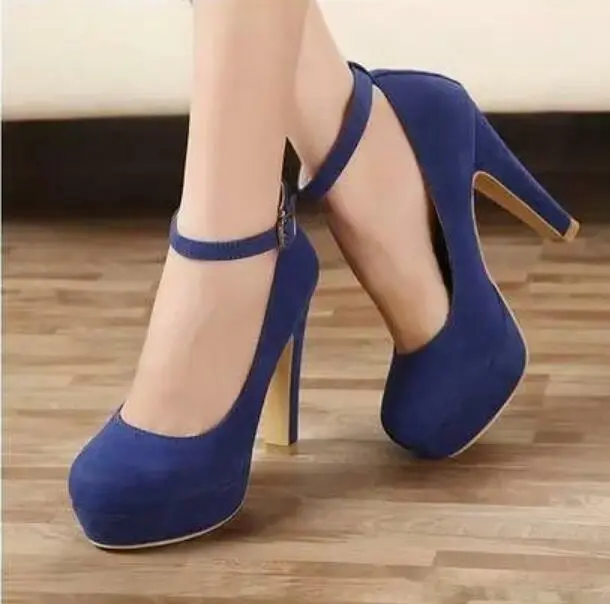 Women Ankle Strap High Heels Pumps Party Buckle Casual Round Toe Platform Shoes