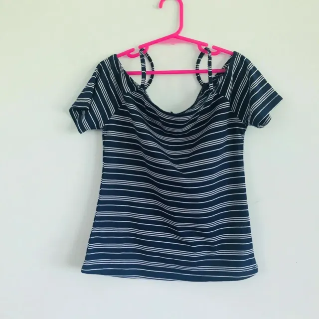 Miss Understood Blue and White Striped Off the Cold Shoulder Top Size 8 Girls