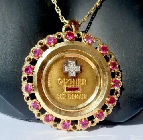 3Ct Lab Created Medal Ruby Love AUGIS Coin Size Pendant 14K Yellow Gold Plated