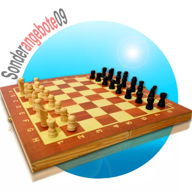 3in1 Schach Dame Backgammon Brettspiel aus Holz Größe 34x34cm Gesellschaftsspiel