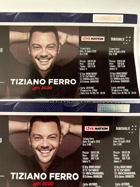 2 Biglietti Concerto Tiziano Ferro Olimpico 24 Giugno 2023