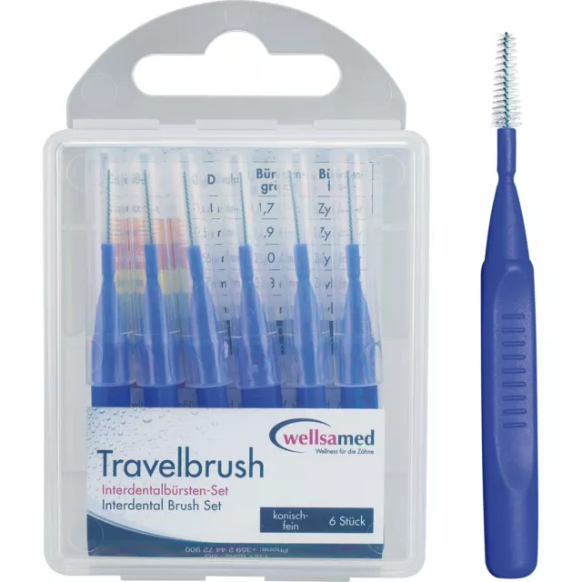 wellsamed TravelBrush Interdentalbürste 0,6mm, konisch-fein, blau, 6 Stück