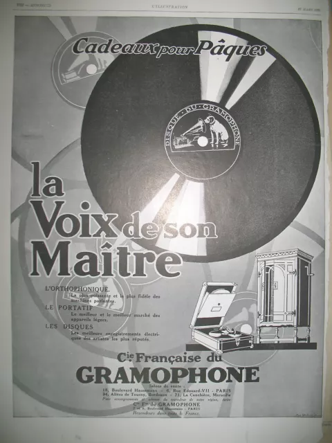 Publicite De Presse La Voix De Son Maitre Gramophone French Advertising 1929