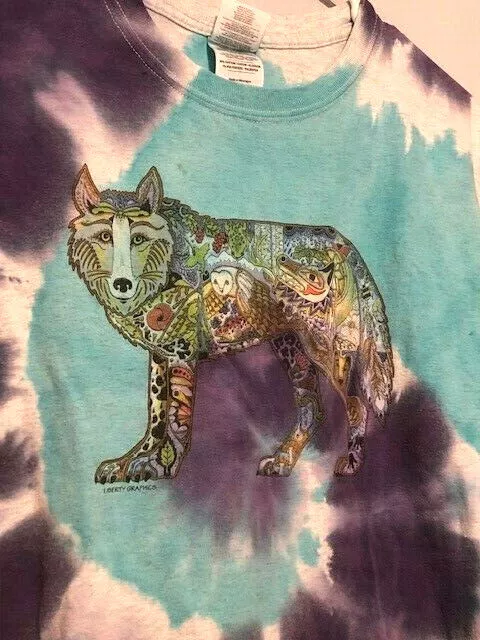 (L) Men's Vintage Custom tie dye 1 of 1 Wolf Spirit Animal t-shirt wolf tee vtg 2