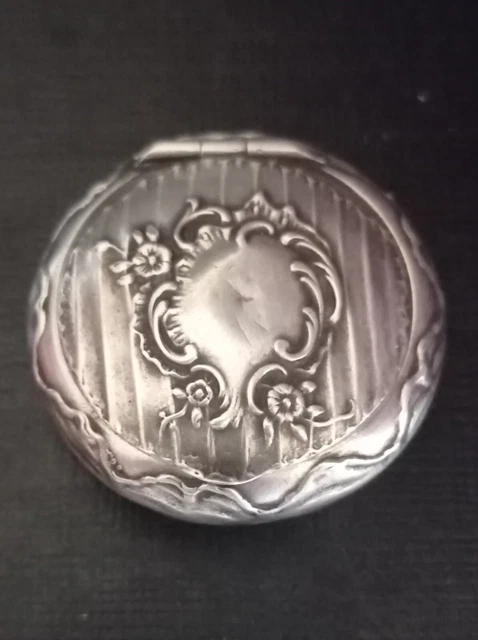 Poudrier De Poche Ancien En Argent Massif 900 - Richement Ciselé, Occasion, Pièce Vintage élégante