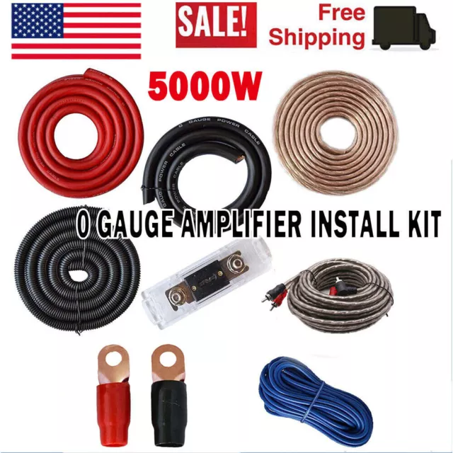 5000W Connected 0 Gauge Amp Kit Amplifier Install Wiring Power Only 0 Ga Wire US