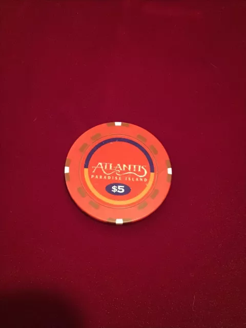 ATLANTIS Paradise Island Casino RESORT $5 casino chip ~ Bahamas - Gaming Poker