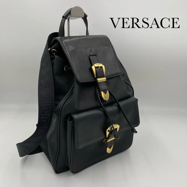 GIANNI VERSACE BackPack Rucksack Black PVC/Leather from japan Greca GIANNI VERSACE BackPack Rucksack Black PVC/Leather from japan Greca