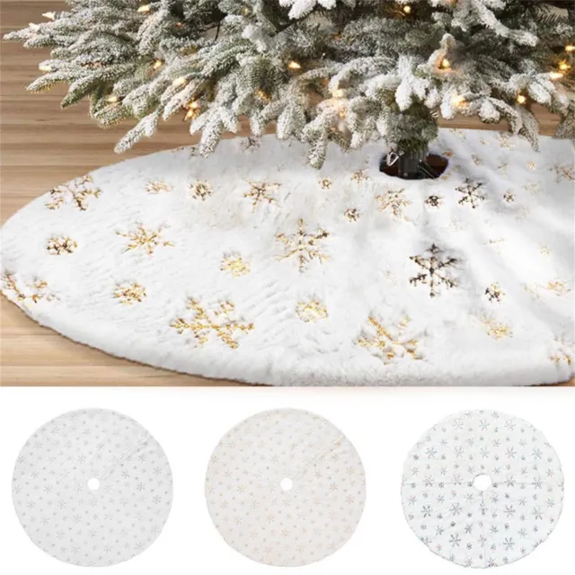 Christmas Tree Skirt Base Plush Faux Fur Xmas Floor Mat Ornament Decoration Home