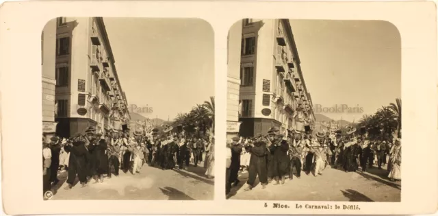 Frankreich Nizza Karneval Der Engpass c1900 Foto Stereo Vintage Analog