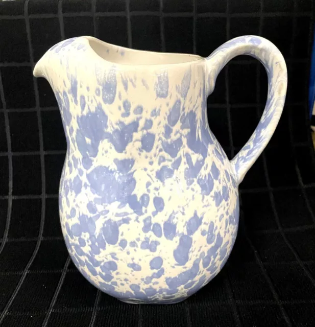 Bennington Potters 8" Morning Glory Blue Agate 64 oz. Pitcher w Ice Lip