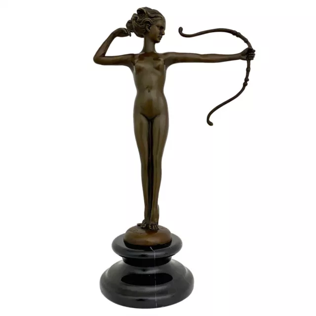 Bronzeskulptur Diana Bogen Antik-Stil Bronze Figur Statue Bronzefigur Akt Erotik