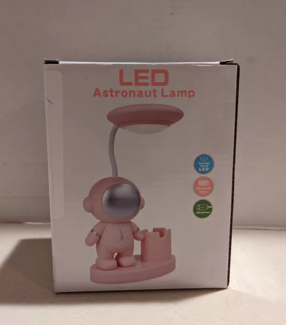 NUEVO En Caja Ajustable Rosa Astronauta Luz Lámpara de Escritorio Soporte Lápiz Afilador USB