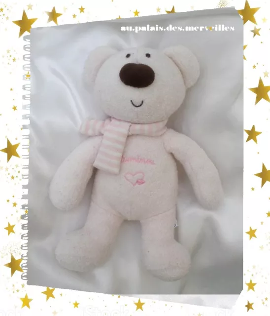 Doudou Peluche Ours Rose Echarpe Rayée Coeur Luminou Jemini