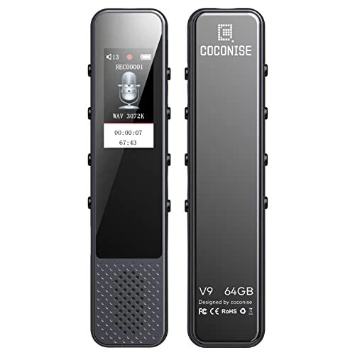 64Go Dictaphone COCONISE 3072kbps Qualité Sonore HD Enregistreur Vocal Numéri...