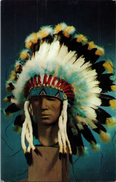 Plains Headress War Bonnet Native American Indian First Nation Chrome Postcard