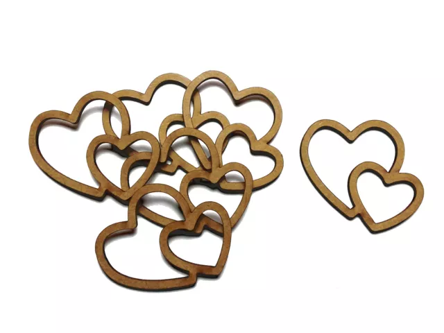 Wooden Two Hearts Outline Craft Shape MDF Embellishment Cutout Decoration