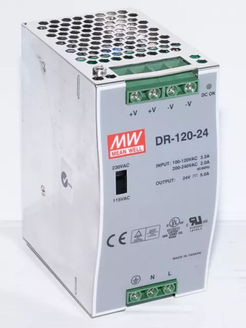 Mean Well MW DR-120-24 24VDC 5A Power Supply 100-240VAC Input