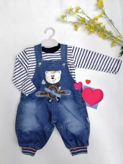 Set for a boy 2 piece long sleeve t-shirt plus dungarees
