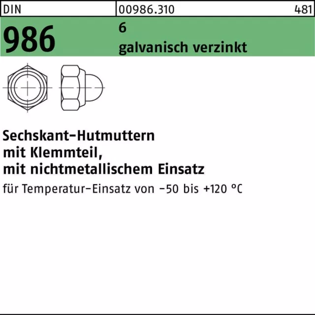 500er PACK(Stk) Sechskanthutmutter M 10 SW 17 DIN 986 m.Klemmteil 6 galvanisch v