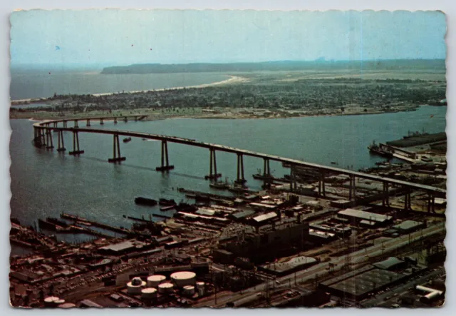 Vintage Postcard Aerial View San Diego CA Coronado Bridge E3