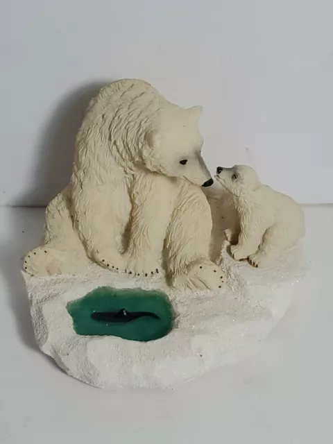 Polar Bear Momma & Cub Sculpture Figurine At Ice Fishing Hole Resin arctic coke