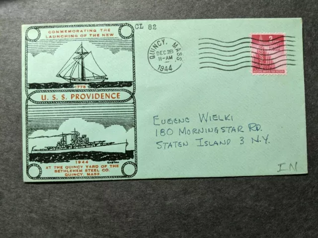 USS PROVIDENCE CL-82 Naval Cover 1944 WWII Launch Cachet w/ insert