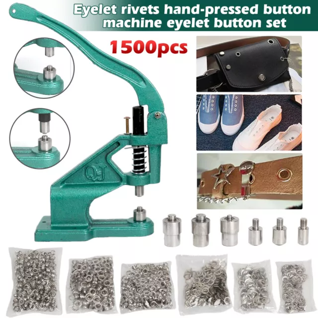 1500PCS 3 Dies Heavy Duty Hand Press 1500 Grommet Eyelet Machine Punch Tool Kit