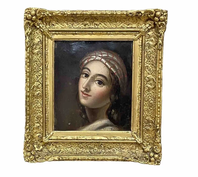 ANTIQUE EARLY VICTORIAN Oil On Canvas Portrait Painting Of A Young Lady ...