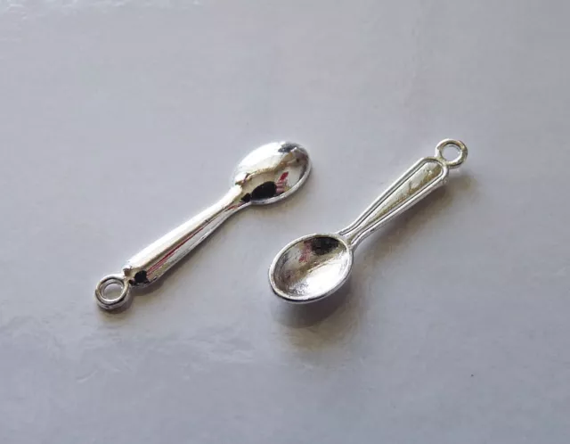 10pcs Mini Spoon Charms for Bracelet Silver Plated Small Necklace Pendants Metal