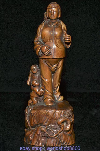 8" Old China bosso fatto a mano Feng Shui madre 3 bambini ragazzo stand scultura