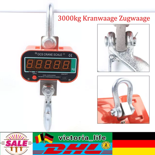 3000kg Kranwaage Zugwaage 3T Hängewaage Lastenwaage Industriewaage+Fernbedienung