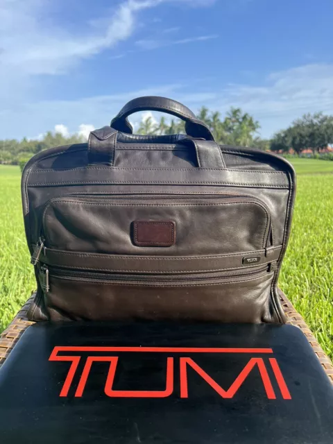 Tumi Alpha Large Slim Brown  Leather Briefcase Business Travel Bag Add A Bag 💼