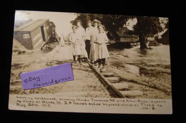 1915 Wanda Il Rppc Illinois Terminal Rr & Alton Rd At Ox Store Flood Disaster