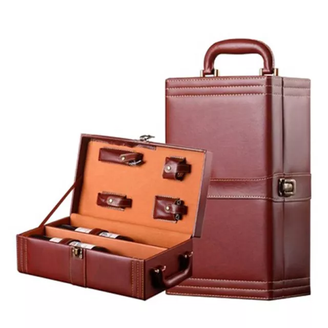 Luxury Vintage PU Leather Box Wine Bottle Carrying Holder Storage Case for Gift