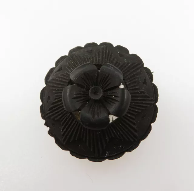 Black Brooch Floral / Forget Me Not? - Victorian Mourning Jet Bog Oak Interest?